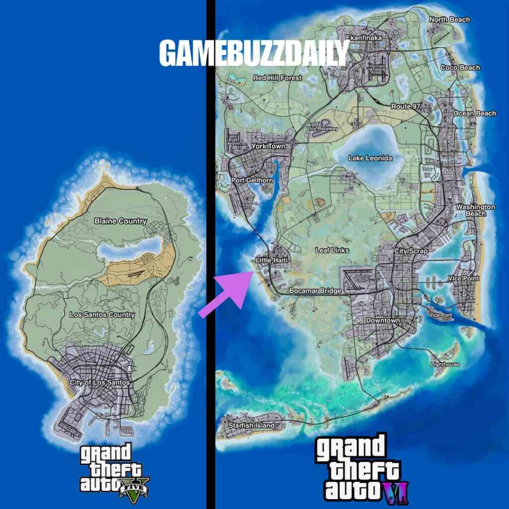 Difference between GTA VI map and GTA V map